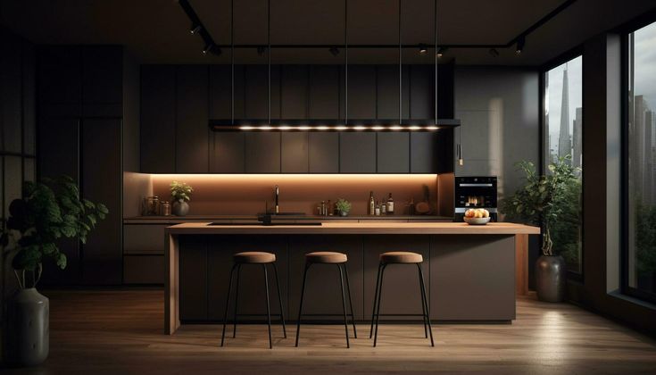 kitchen in dark tones of colors